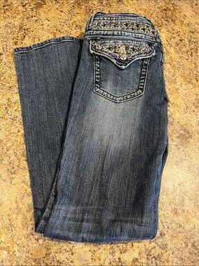 Miss Me Dark Blue Embroidered Boot Cut Jeans